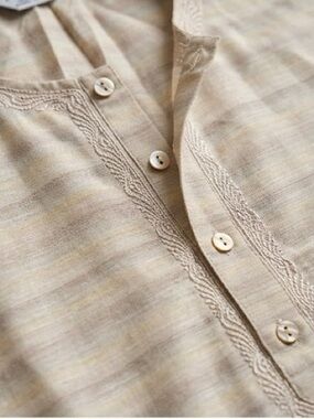 Neutral Striped Henley Tunic - Cream Beige Stripes Kurta (2PCS)